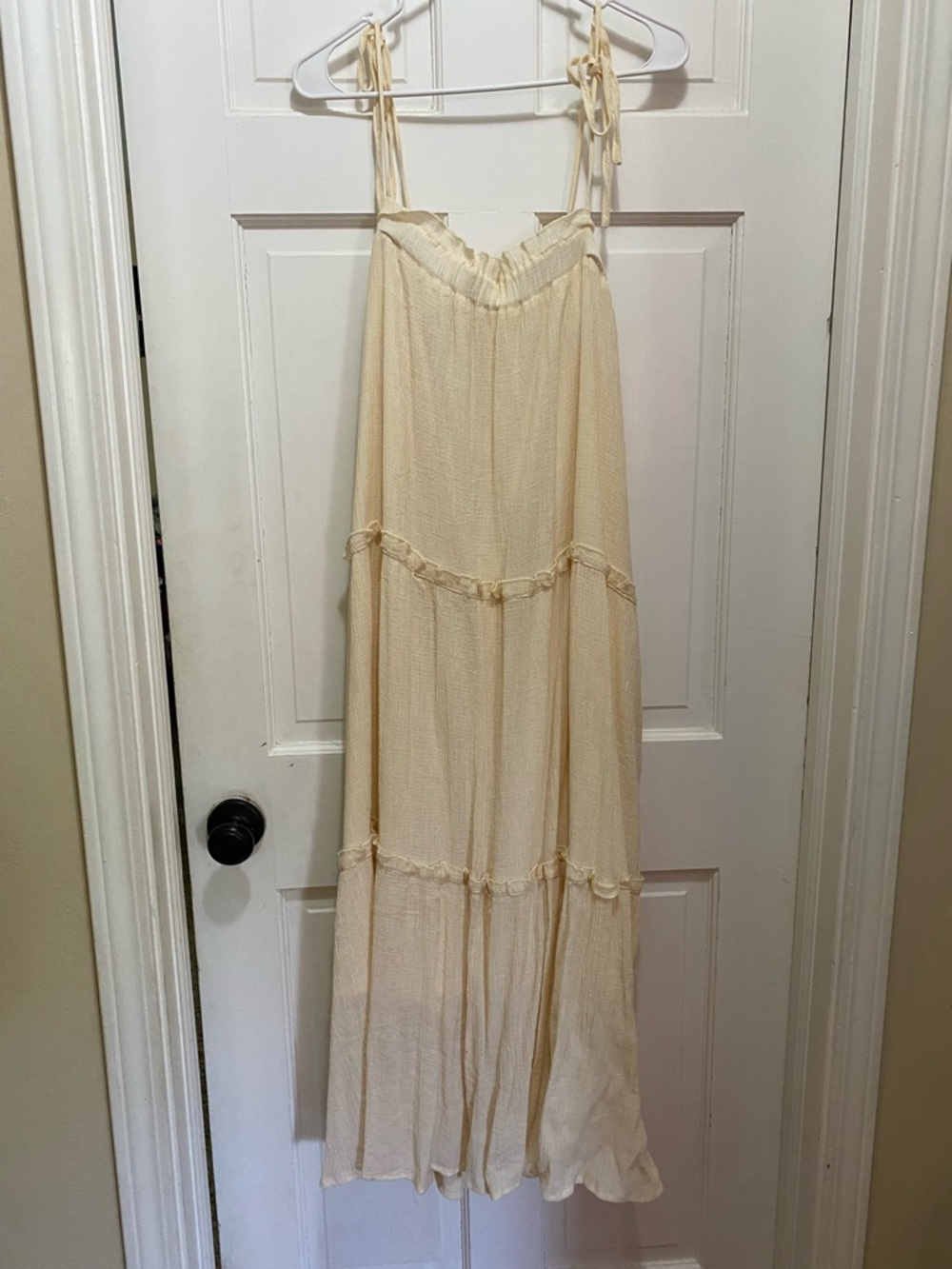Cream Maxi Sundress with Adjustable Tie Straps